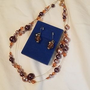 Pearl and bead necklace and earring set